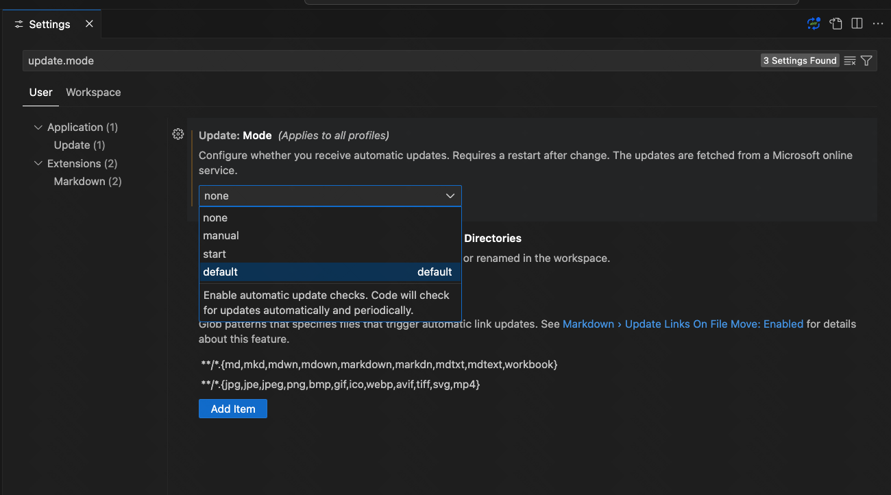 No update menu entry example 2
